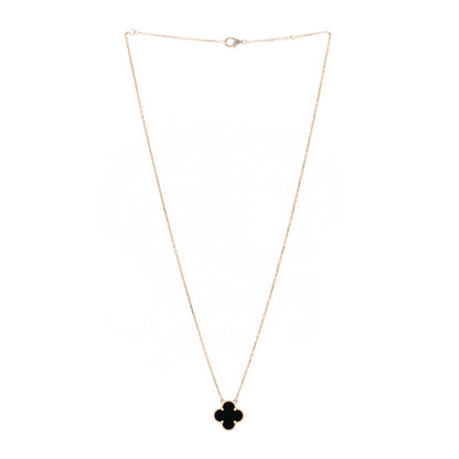 Van Cleef & Arpels 18K Yellow Gold Black Onyx Vintage Alhambra Pendant Necklace 3 of 6