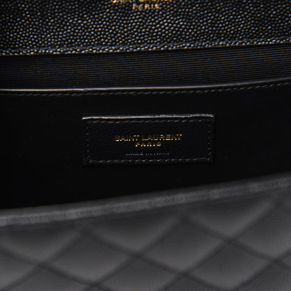 Saint Laurent Grain De Poudre Textured Mixed Matelasse Triquilt Medium Monogram Satchel Black 6 of 10