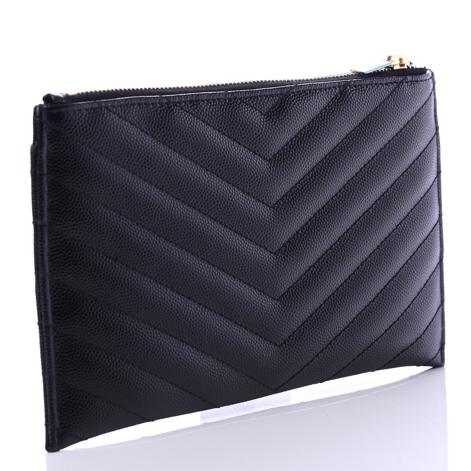 Saint Laurent Grain De Poudre Chevron Monogram Bill Pouch Black 3 of 8