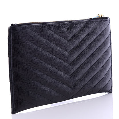 Saint Laurent Grain De Poudre Chevron Monogram Bill Pouch Black 3 of 8