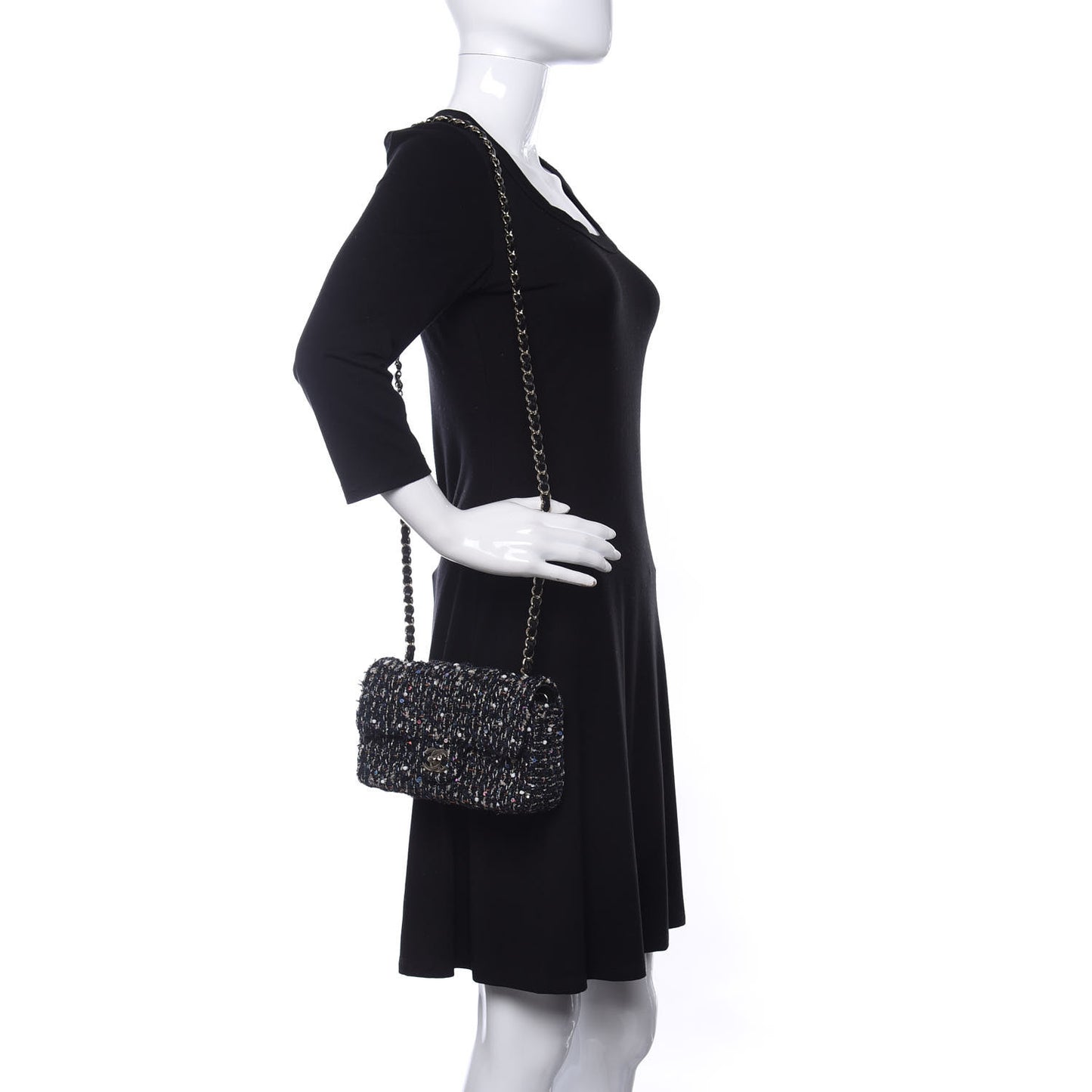 Glittered Tweed Quilted Mini Rectangular Flap Navy Blue Mulitcolor