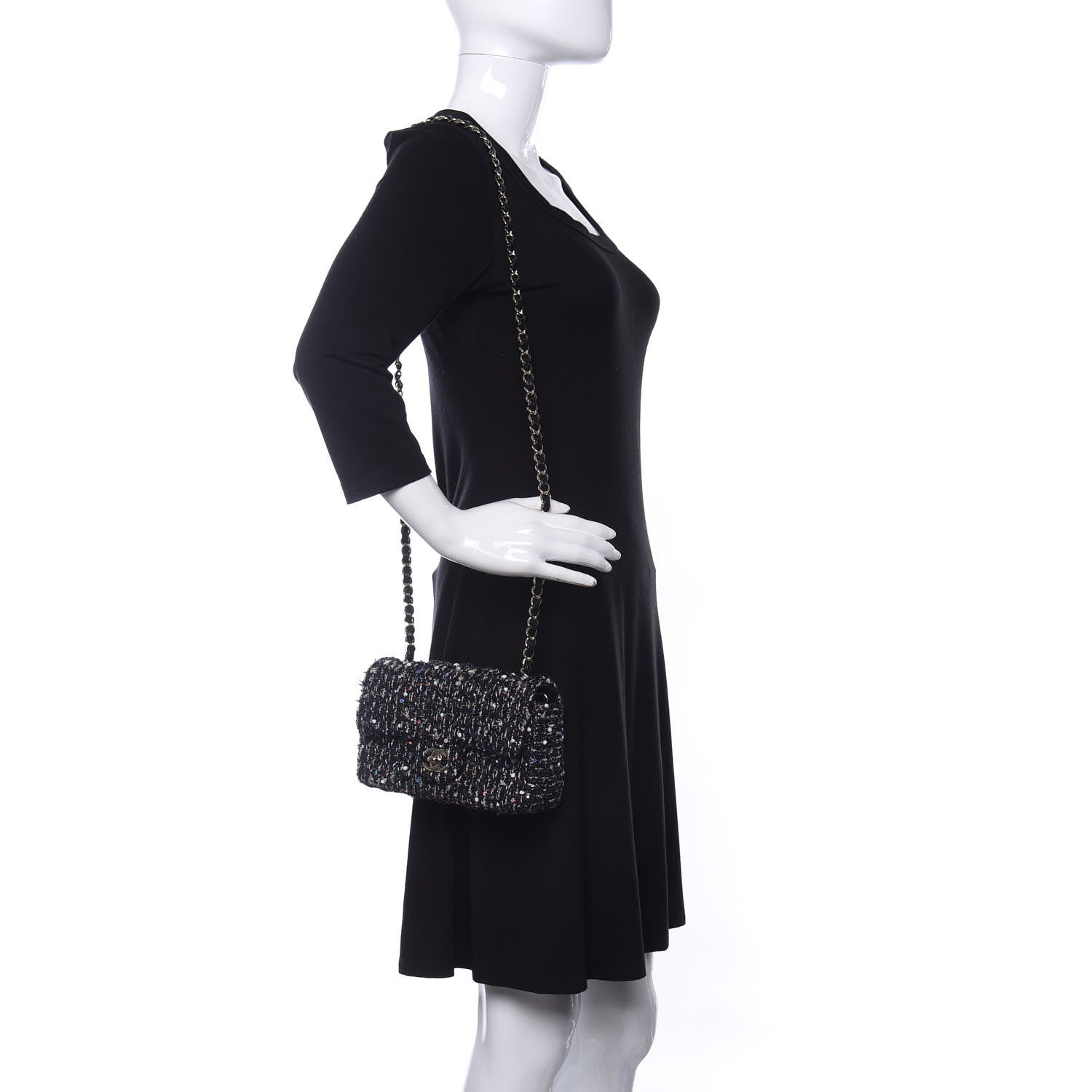 Chanel Glittered Tweed Quilted Mini Rectangular Flap Navy Blue Mulitcolor 2 of 11