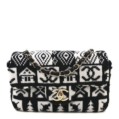 Chanel Cashmere Knit Coco Neige Flap Black White 1 of 10