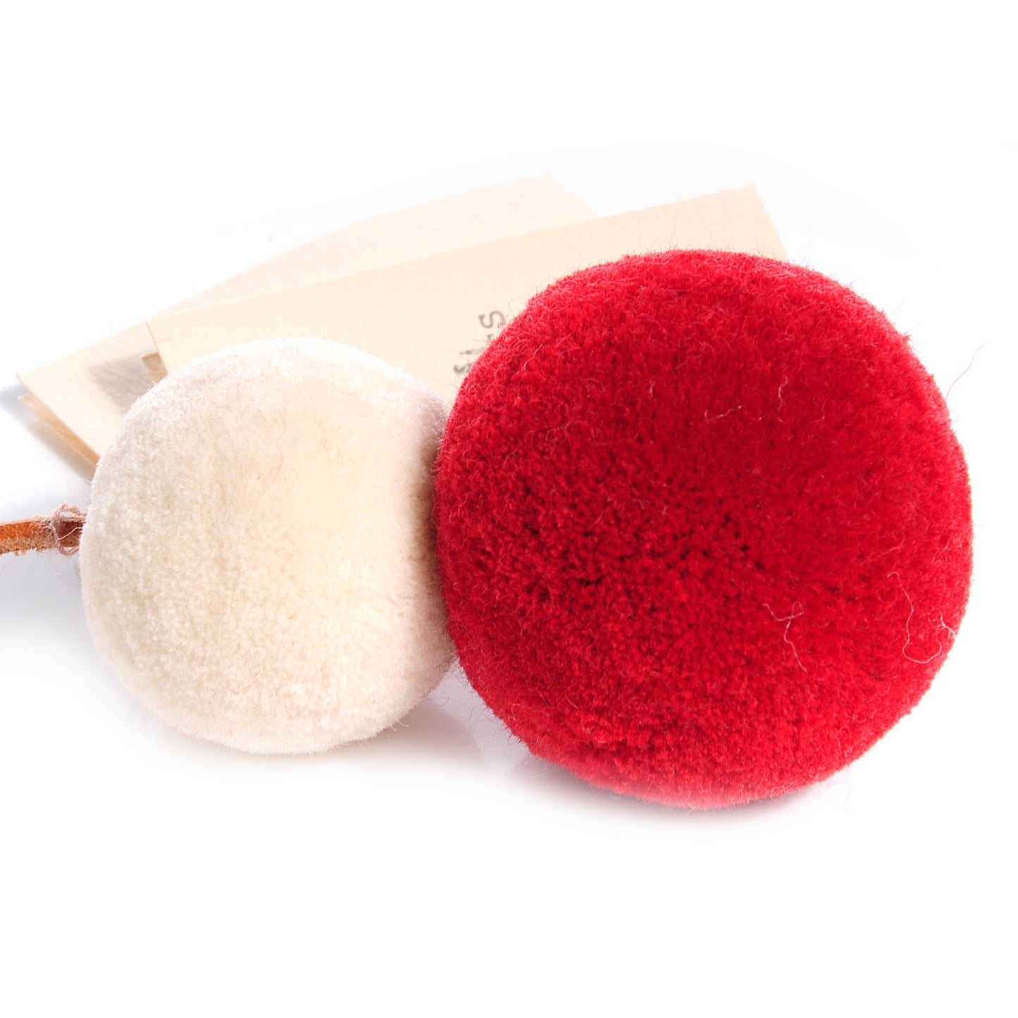 Wool Laine Et Cuir Pom Poms Bag Charm Parchemin Rouge Vif