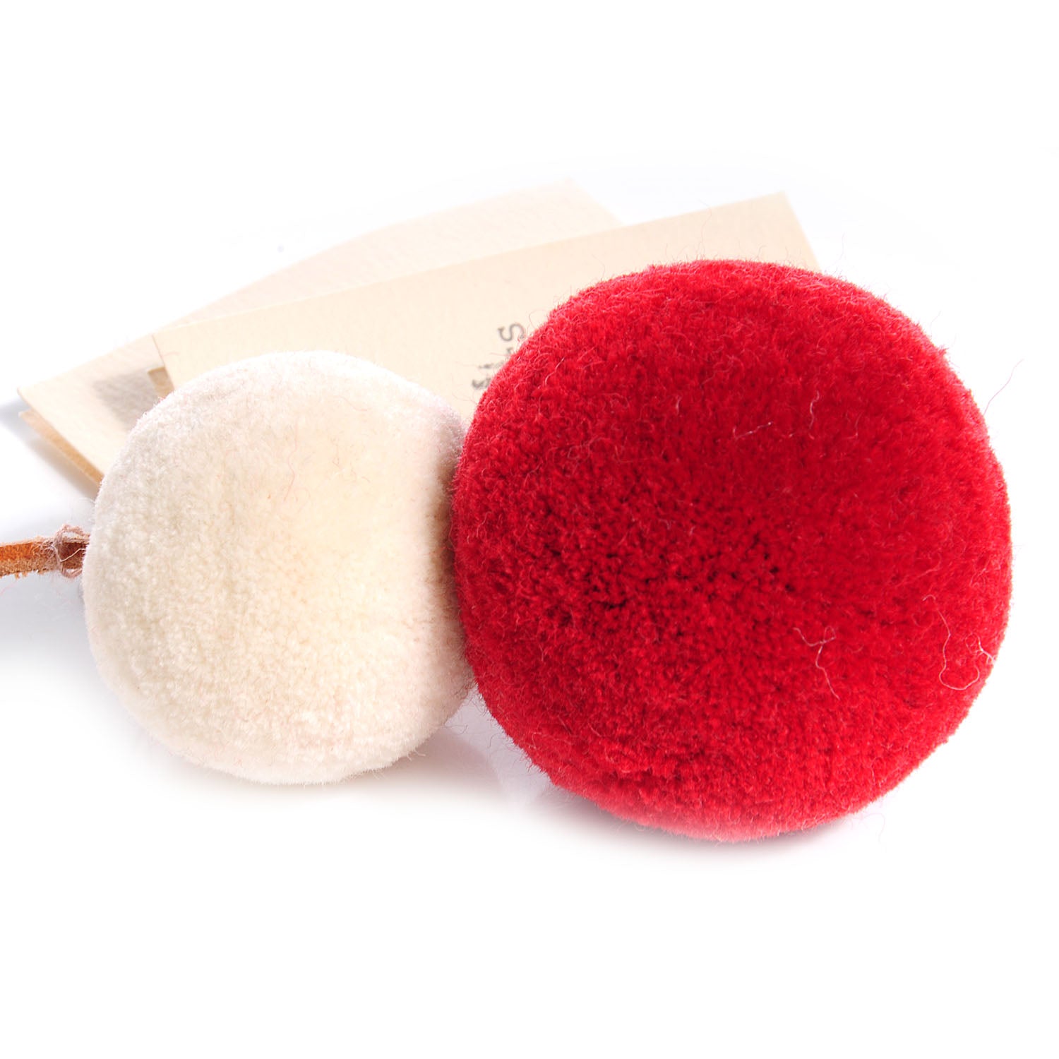 Hermes Wool Laine Et Cuir Pom Poms Bag Charm Parchemin Rouge Vif 4 of 9