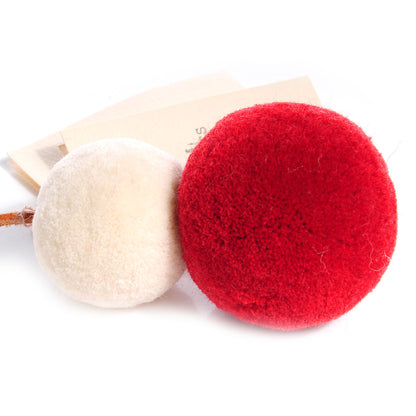 Hermes Wool Laine Et Cuir Pom Poms Bag Charm Parchemin Rouge Vif 4 of 9