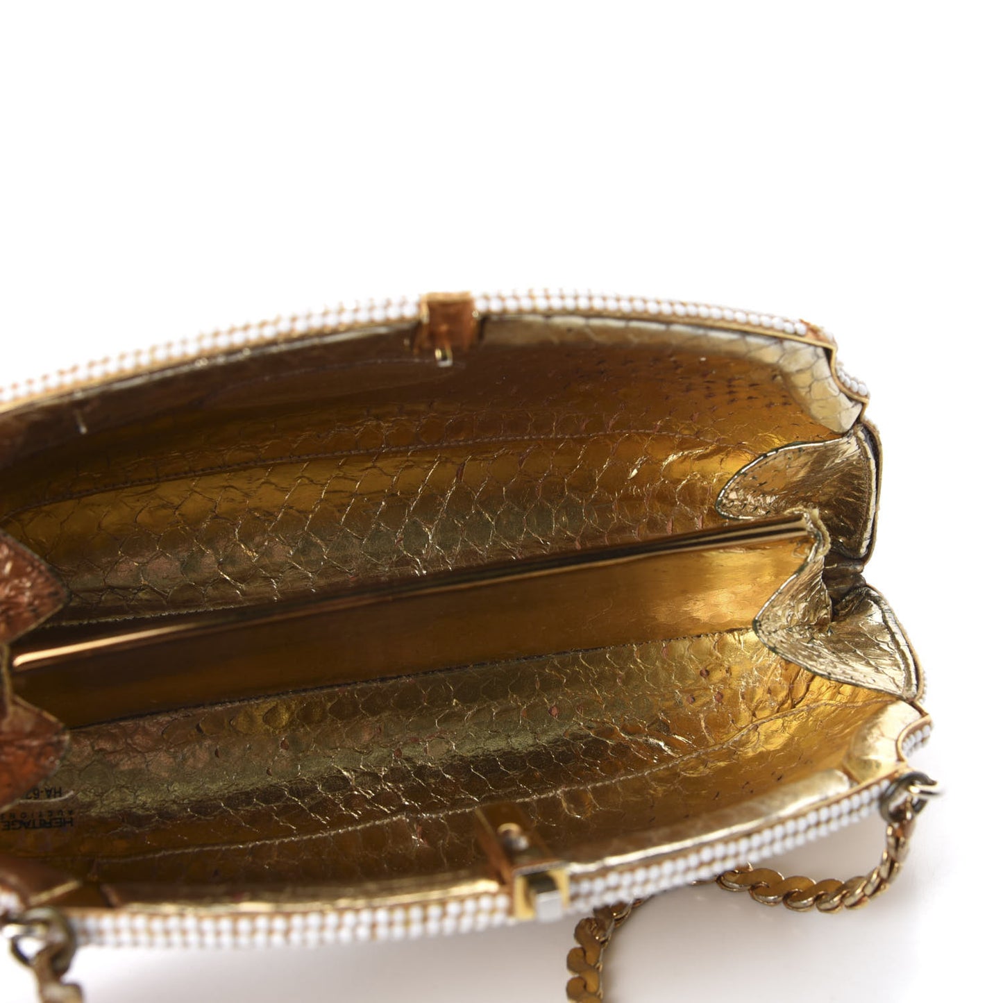 Metallic Beaded Clutch Gold White