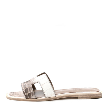 Hermes Matte Niloticus Crocodile Himalaya Oran Sandals 39 Blanc 1 of 8