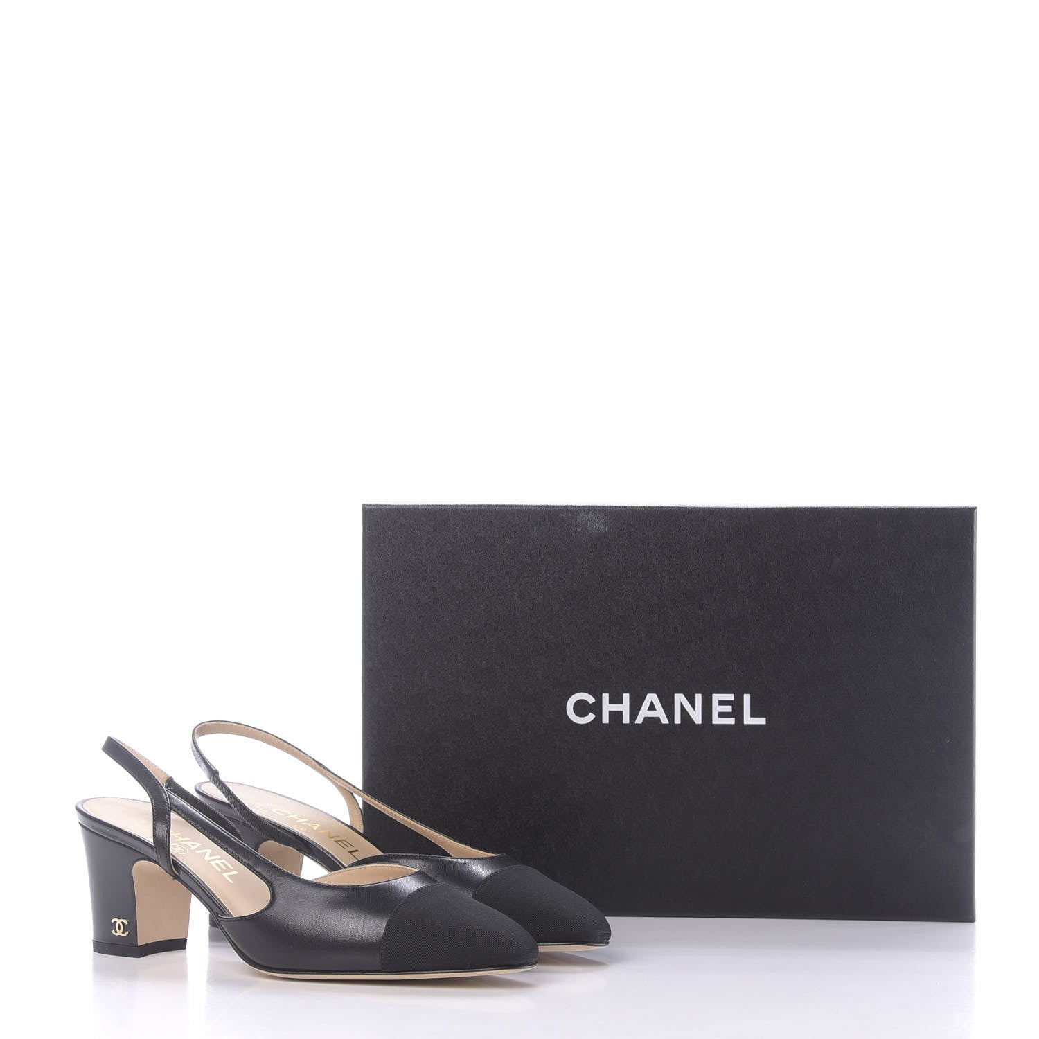 Chanel Goatskin Grosgrain Cap Toe CC Slingback Sandals 37 Black 12 of 12