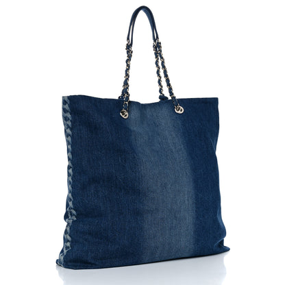 Chanel Denim Printed Shopping Bag Blue 4 of 13