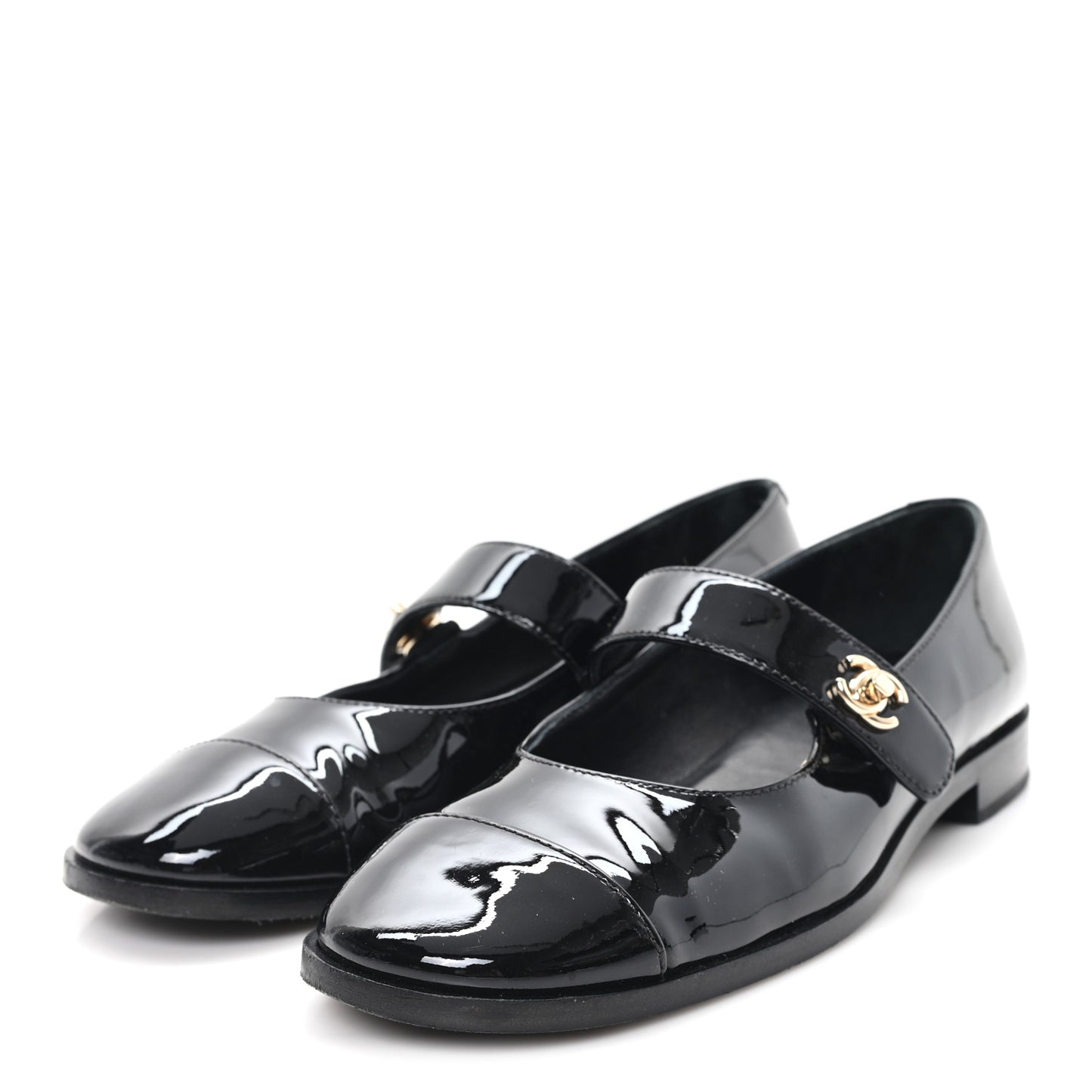 Patent Calfskin Mary Janes Flats 36.5 Black