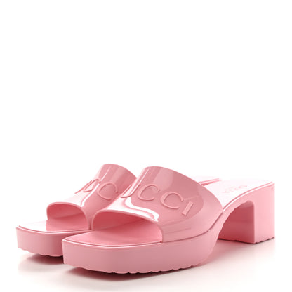 Gucci Rubber Gucci Logo Womens Platform 20/60mm Slide Sandals 40 Wild Rose 3 of 8