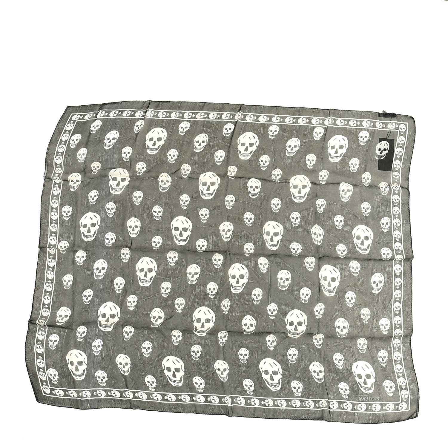 Alexander McQueen Silk Chiffon Skull Scarf Black Ivory 1 of 3