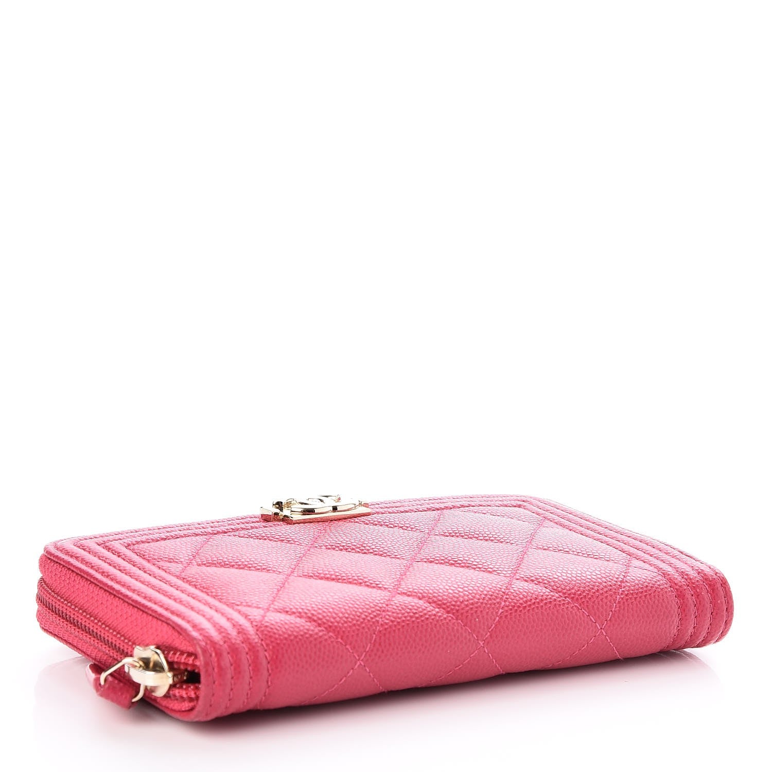 Chanel Caviar Quilted Small Boy Zip Around Wallet Fuchsia 4 of 8