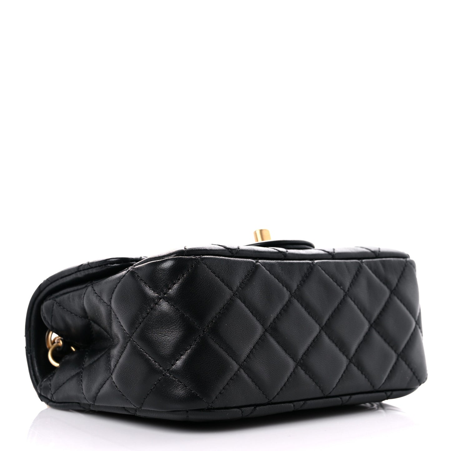 Lambskin Quilted Mini Pearl Crush Flap Black