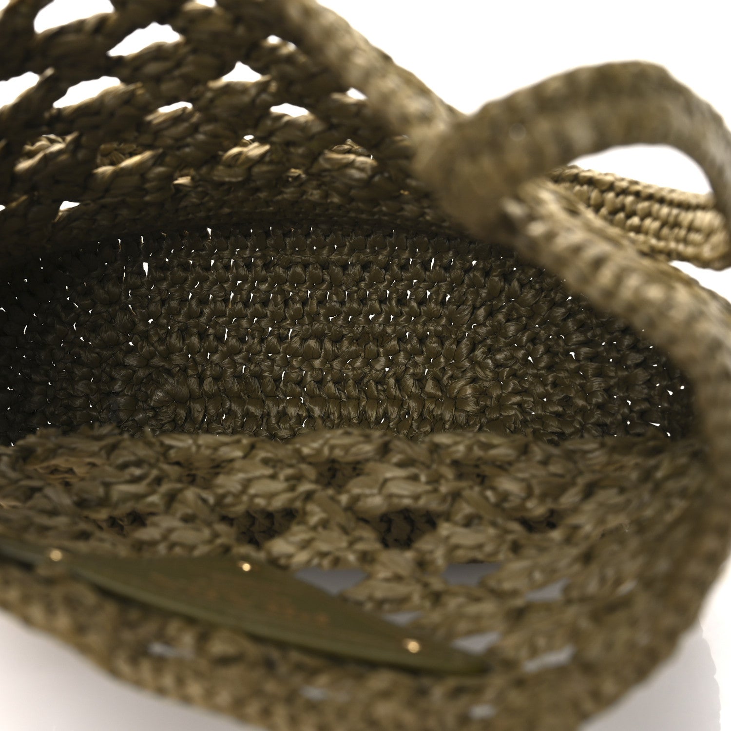 Prada Yarn Raffia Effect Crochet Embroidered Mini Logo Tote Oliva 5 of 9