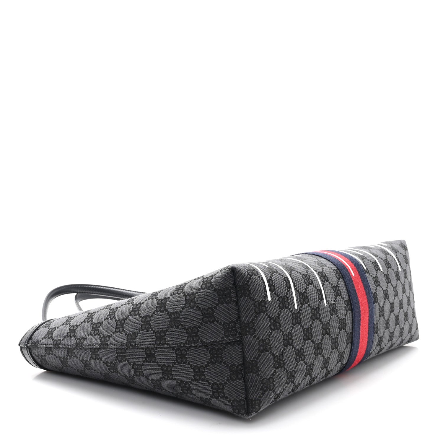 Gucci X BALENCIAGA BB Monogram Web Graffiti Medium Ophidia Shopping Tote Black 4 of 10