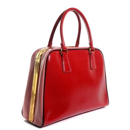 Prada Saffiano Vernice Pyramid Bag Rosso Geranio Black 3 of 9
