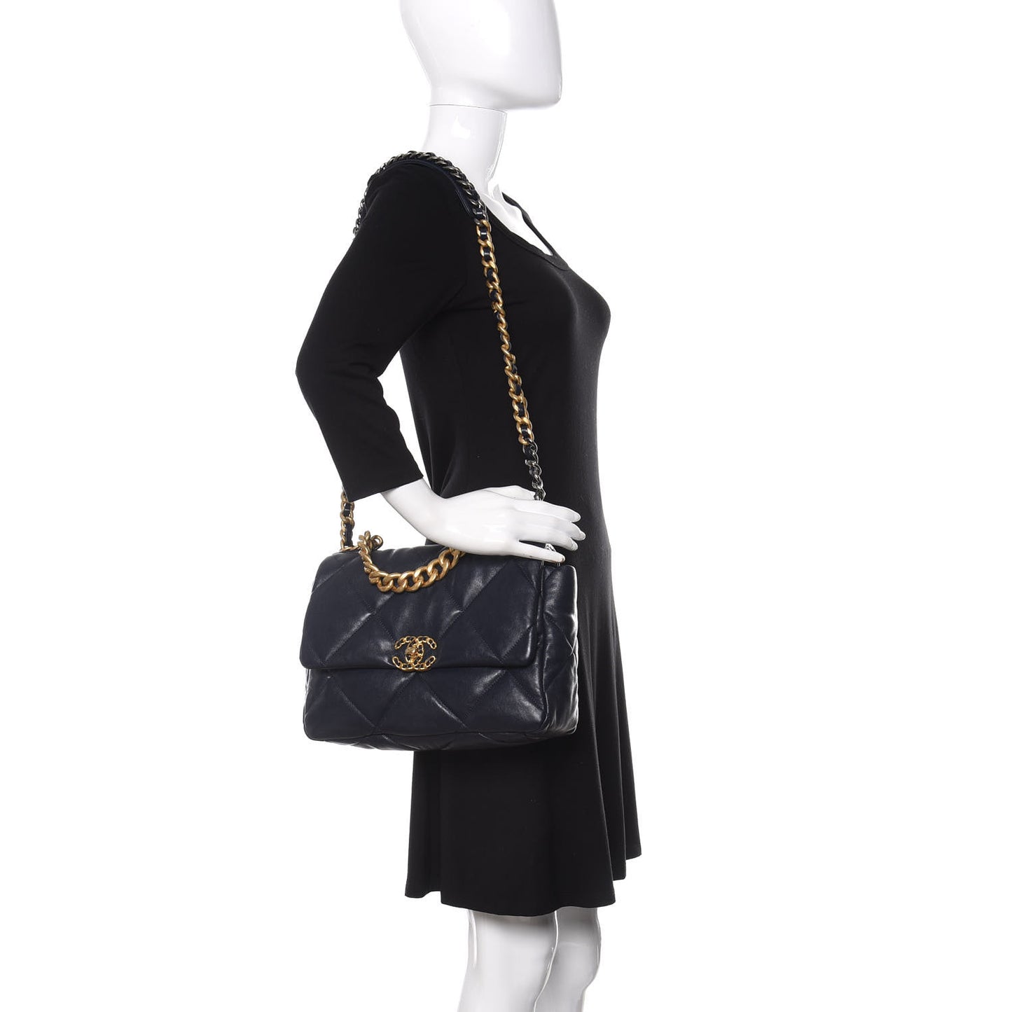 Lambskin Quilted Large Chanel 19 Flap Navy Blue