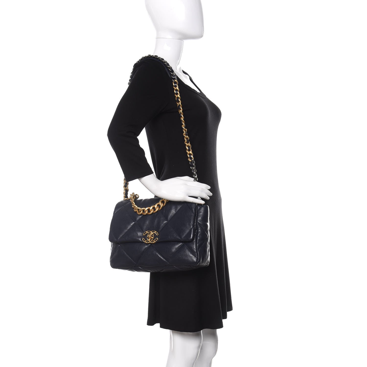 Chanel Lambskin Quilted Large Chanel 19 Flap Navy Blue 2 of 10