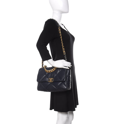 Chanel Lambskin Quilted Large Chanel 19 Flap Navy Blue 2 of 10