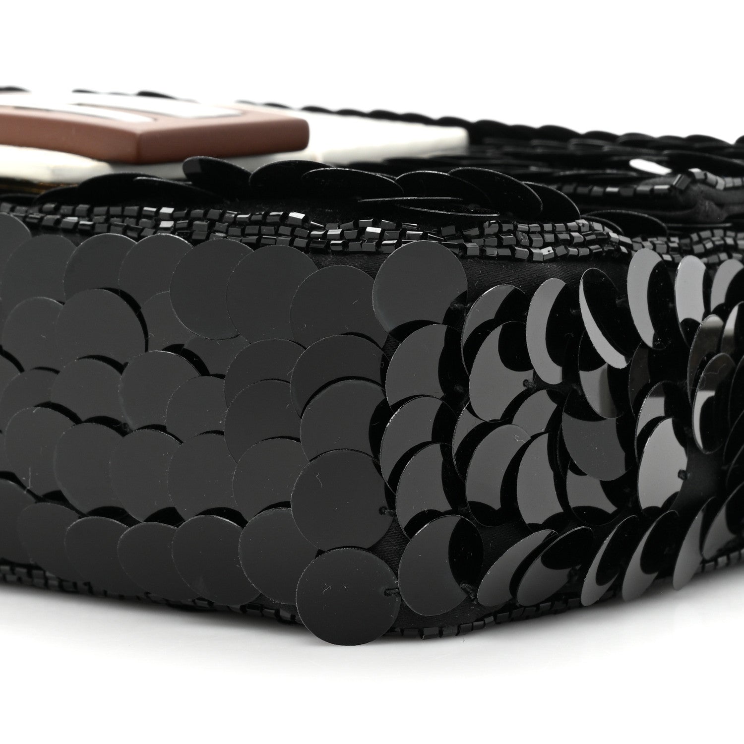 Fendi Satin Sequin Paillettes Elaphe Plexiglass Mini Baguette 1997 Black Avorio 8 of 11
