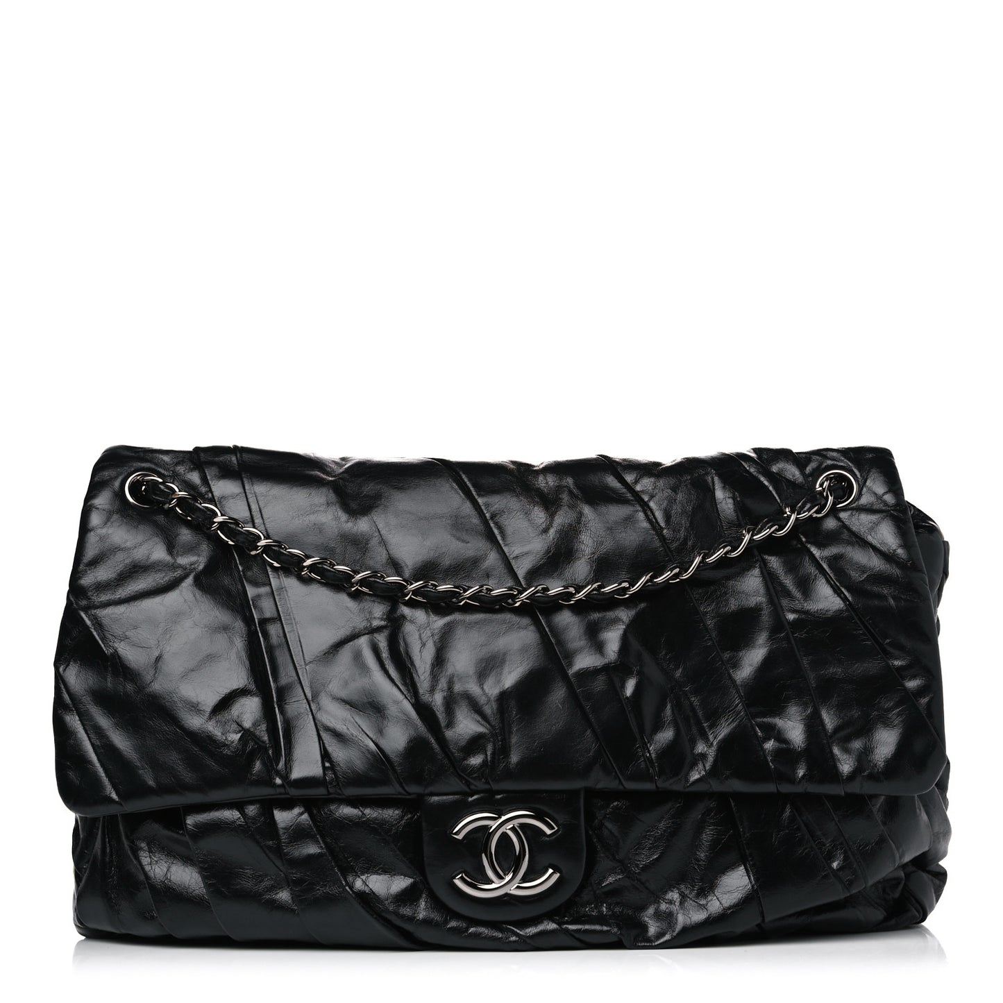 Glazed Calfskin Twisted Maxi Flap Black