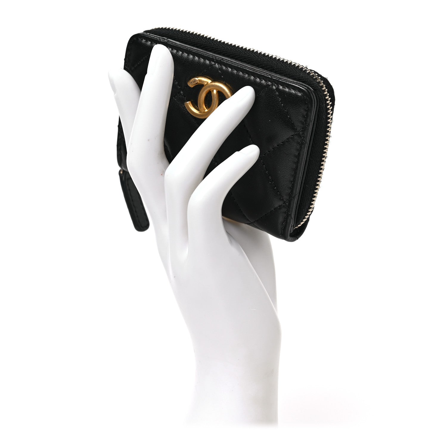 Chanel Lambskin Quilted Compact Zipped Wallet Black 2 of 7