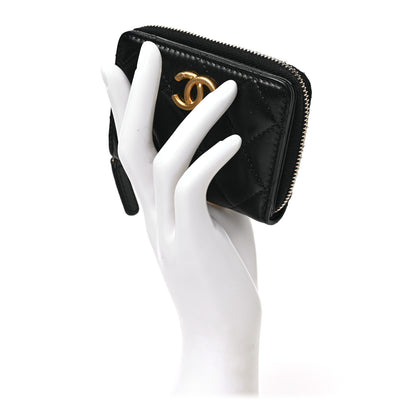 Chanel Lambskin Quilted Compact Zipped Wallet Black 2 of 7