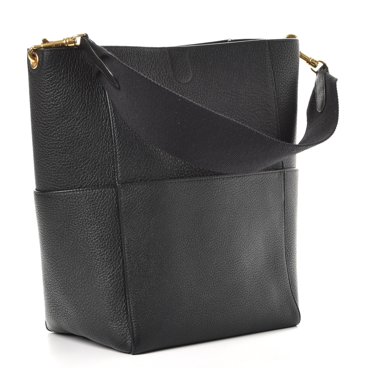 Soft Grained Calfskin Sangle Bucket Bag Black