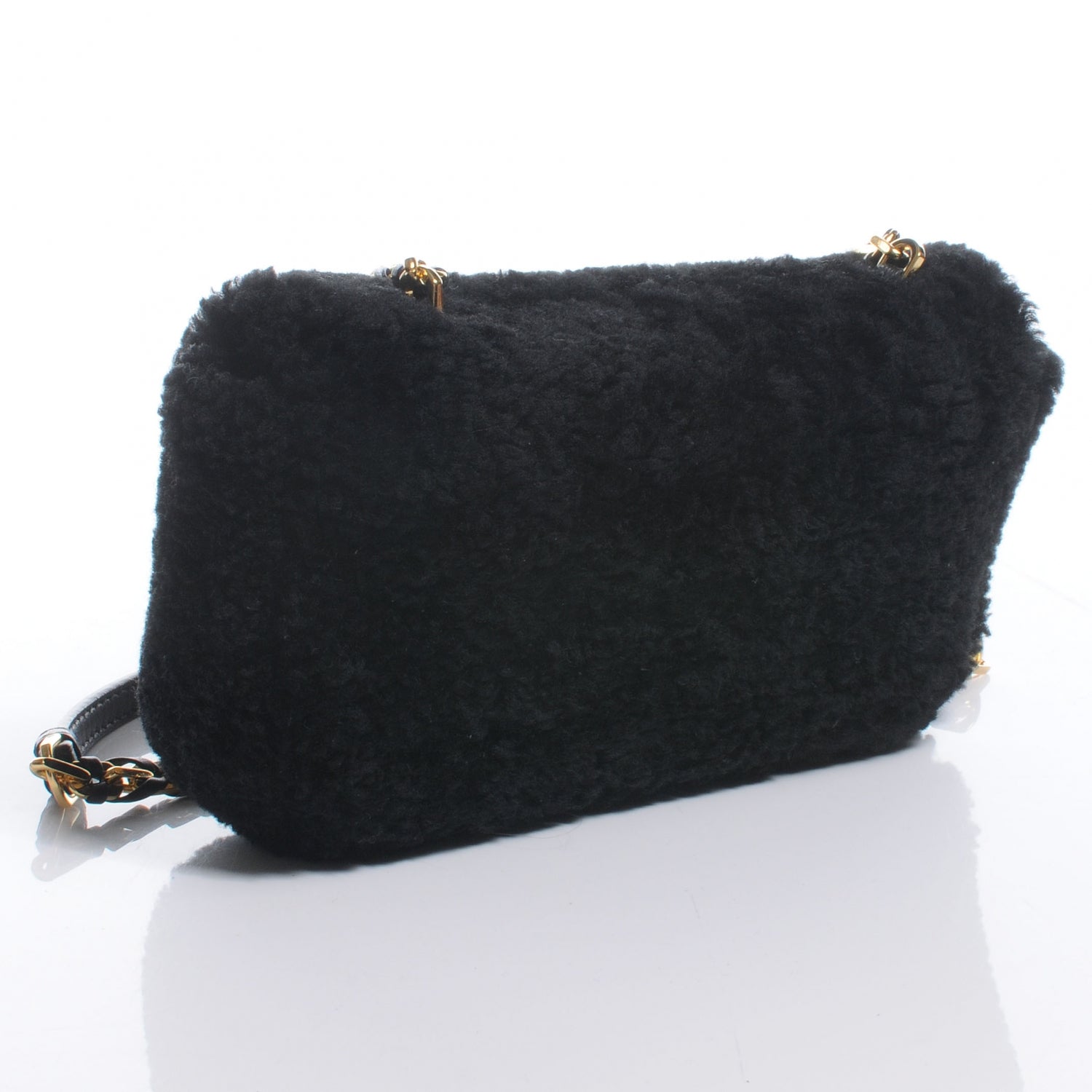 Fendi Shearling Nappa Mini Be Baguette Shoulder Bag Black 3 of 9