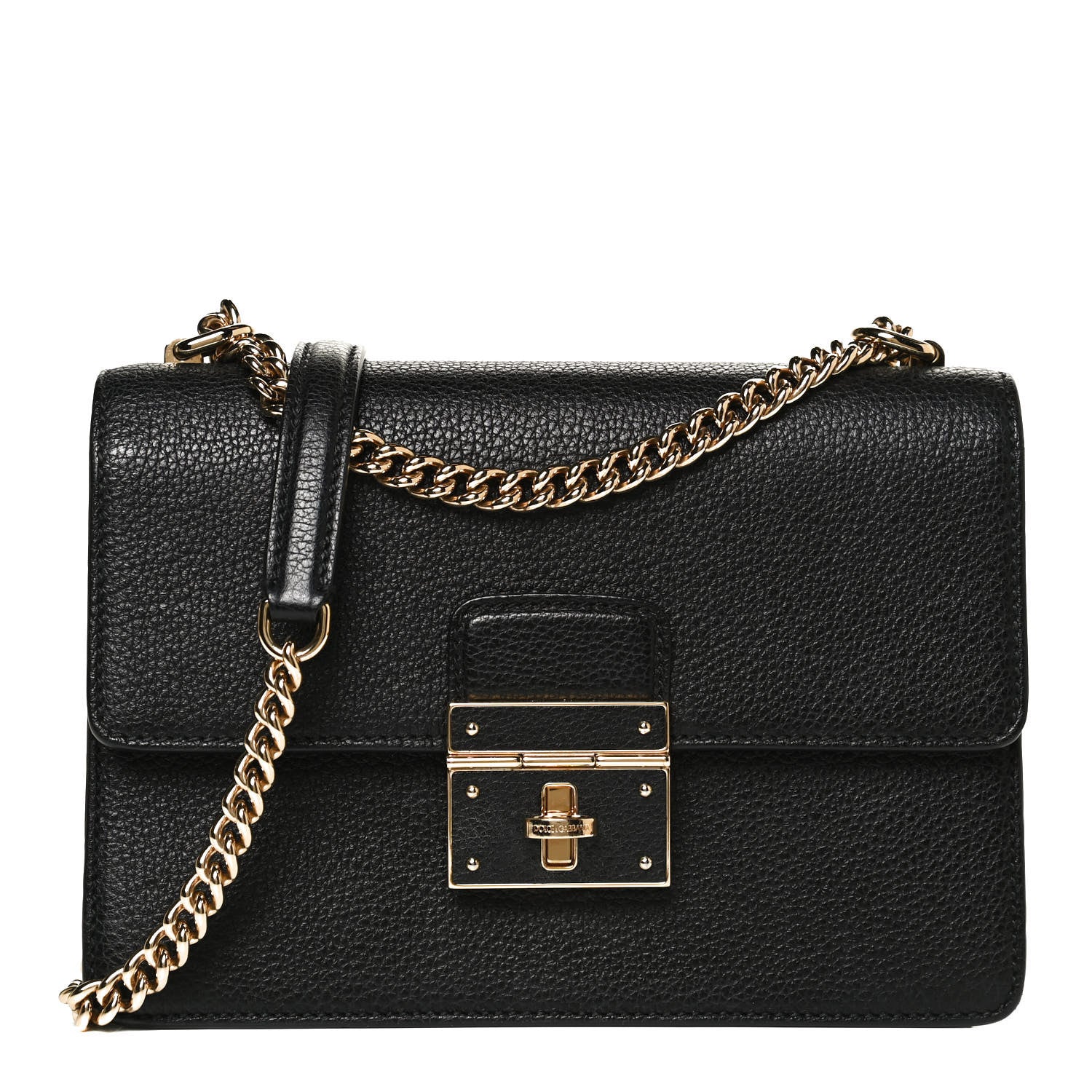 Dolce & Gabbana Grained Calfskin Rosalia Shoulder Bag Black 1 of 11
