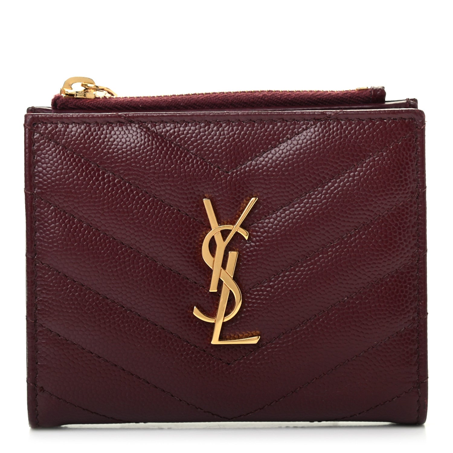 Saint Laurent Grain De Poudre Matelasse Chevron Monogram Zipped Card Case Rouge Legion 1 of 7