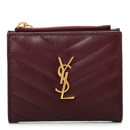 Saint Laurent Grain De Poudre Matelasse Chevron Monogram Zipped Card Case Rouge Legion 1 of 7