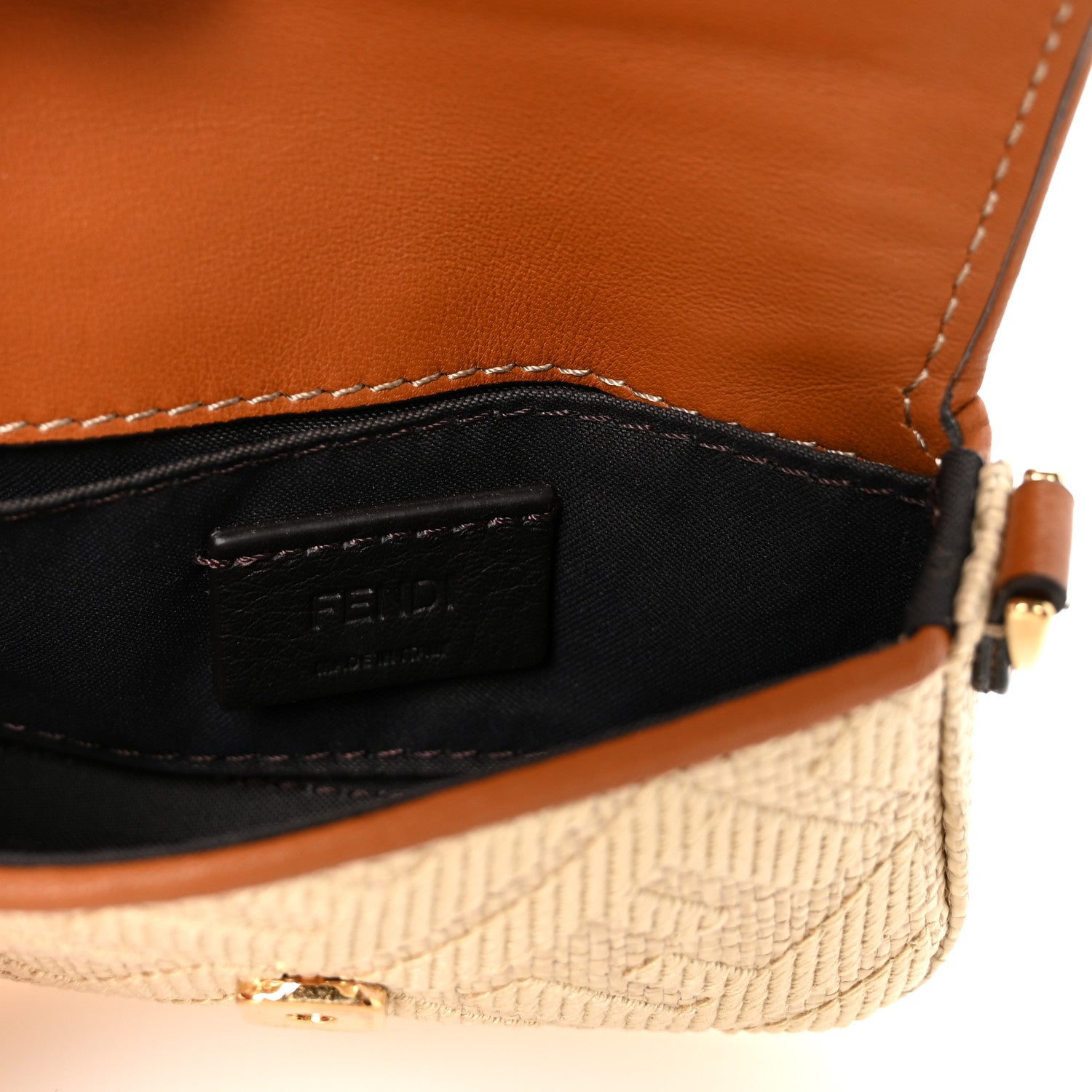 Fendi Raffia Vitello King Lucido FF Embroidered Nano Maxi Buckle Baguette Charm Alchemy Brandy 6 of 11