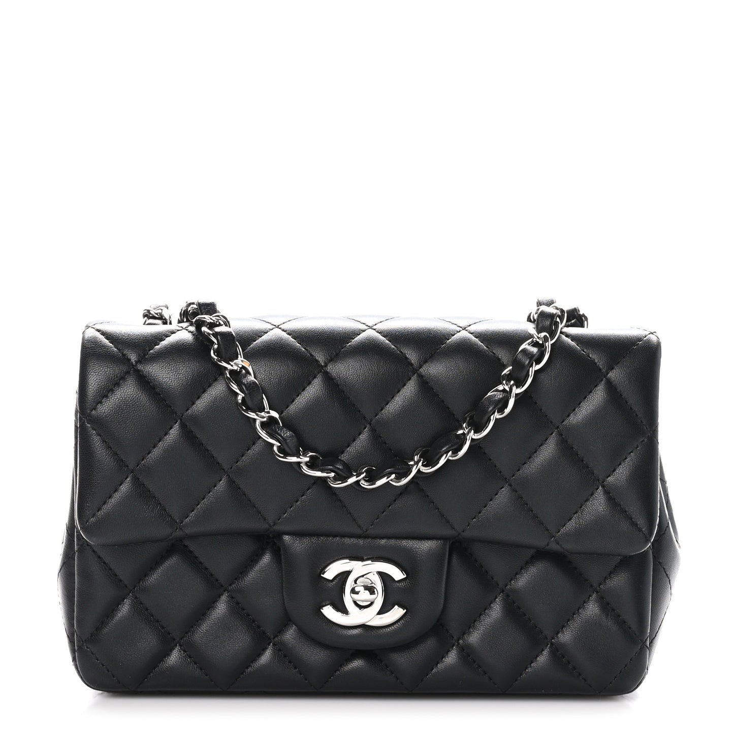 Lambskin Quilted Mini Rectangular Flap Black