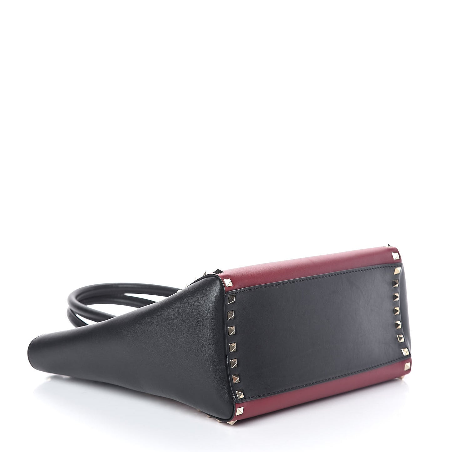 Vitello Bi-Color Rockstud Double Handle Tote Scarlet Black