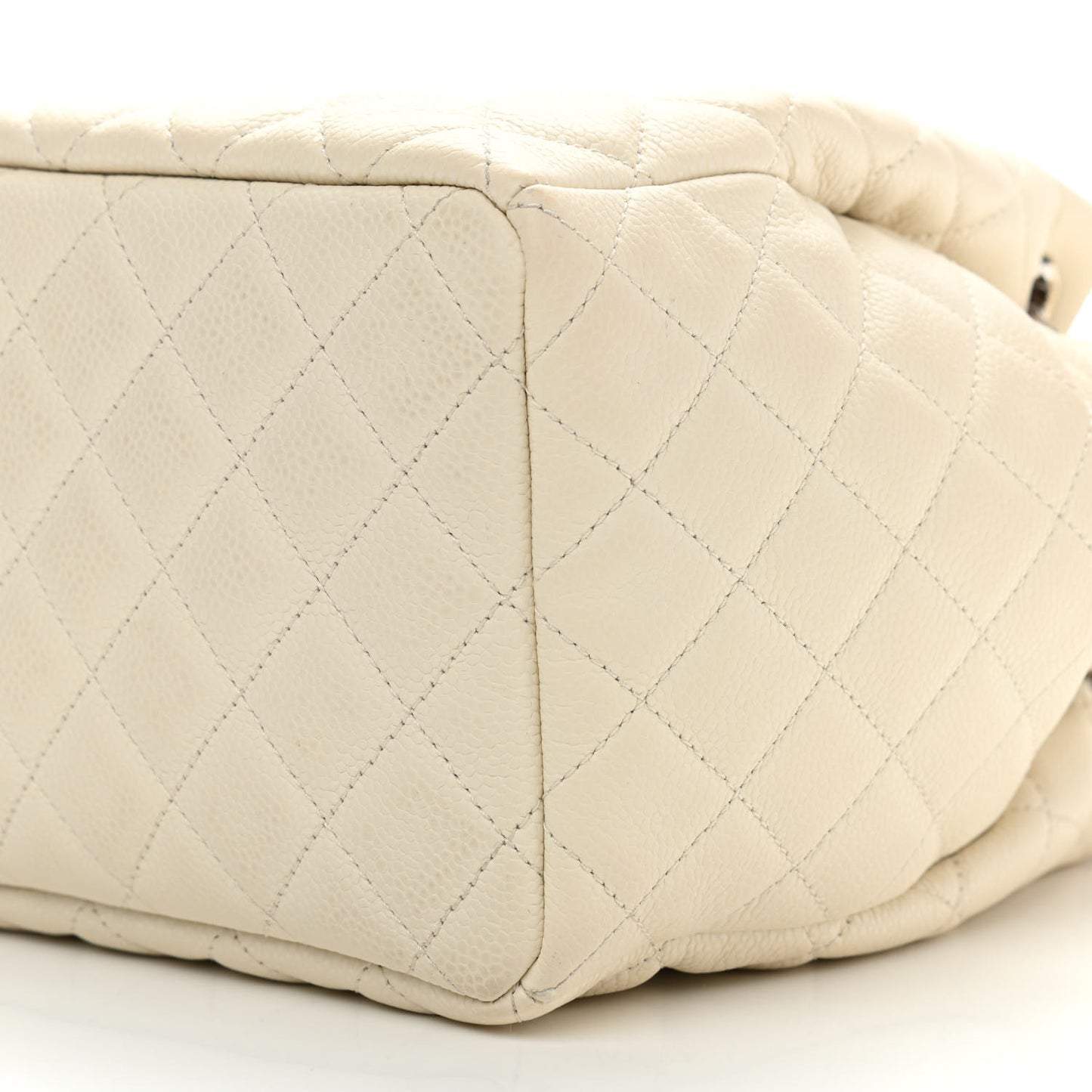 Caviar Flat Quilted CC Chain Bucket Drawstring Bag Light Beige