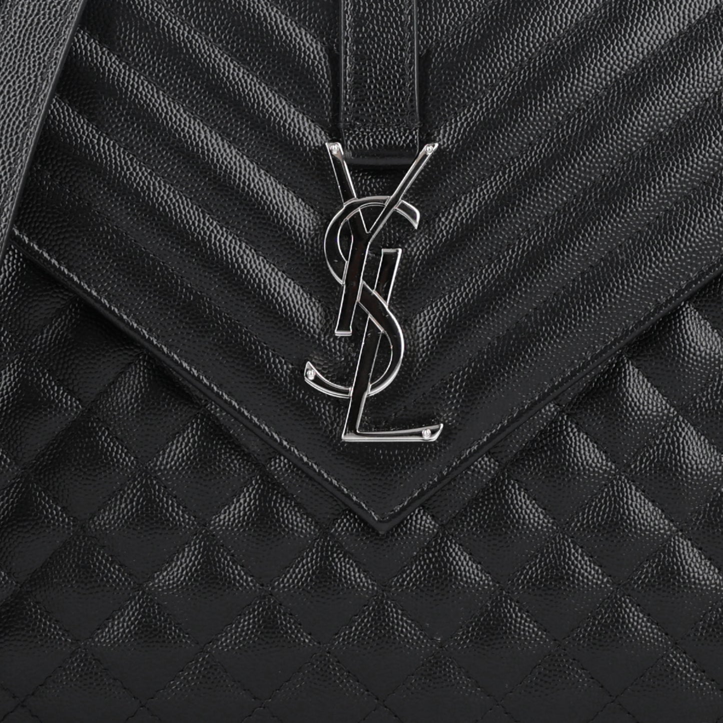 Grain De Poudre Textured Mixed Matelasse Large Triquilt Monogram Satchel Black