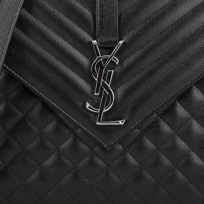 Saint Laurent Grain De Poudre Textured Mixed Matelasse Large Triquilt Monogram Satchel Black 9 of 11