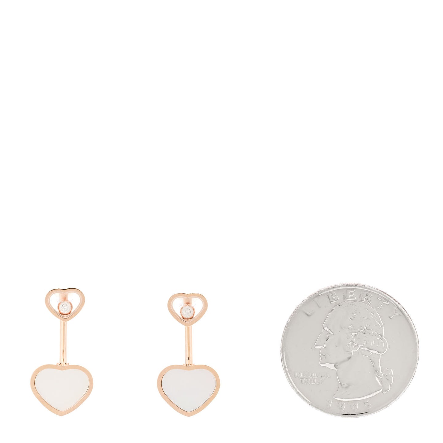 18K Rose Gold Diamond Mother of Pearl Floating Happy Hearts Drop Earrings