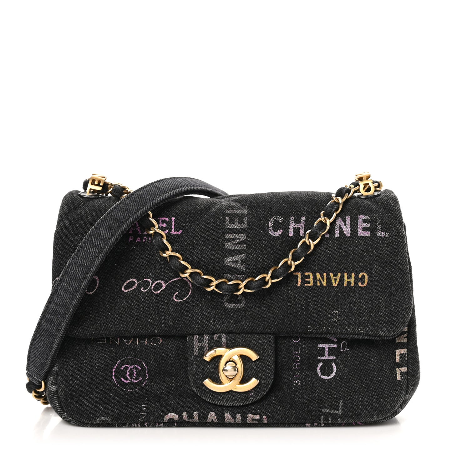 Denim Quilted Denim Mood Mini Rectangular Flap Black Multicolor