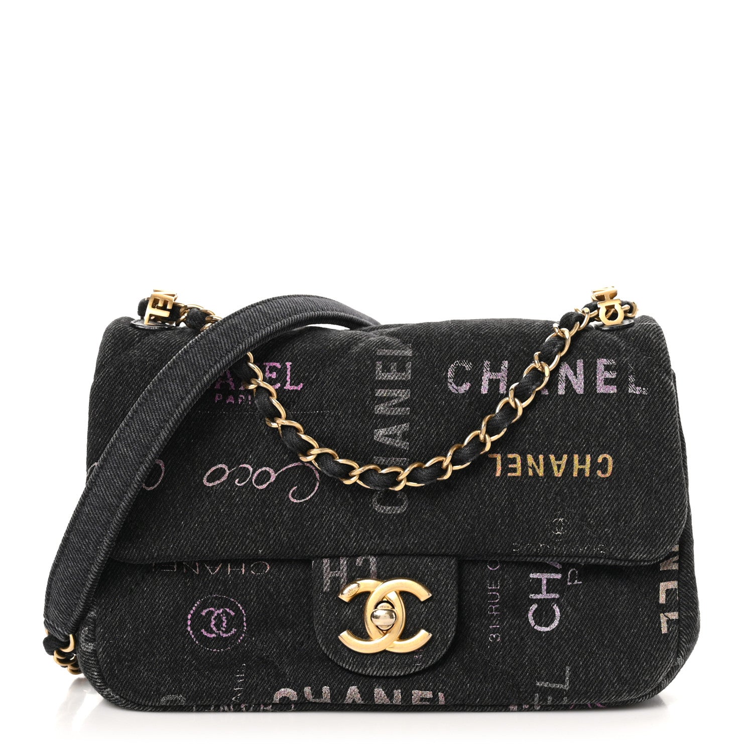 Chanel Denim Quilted Denim Mood Mini Rectangular Flap Black Multicolor 1 of 10