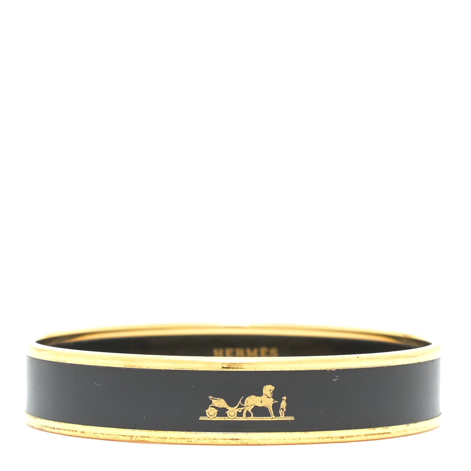 Hermes Enamel Printed Narrow Caleche Bracelet 65 Black 1 of 7