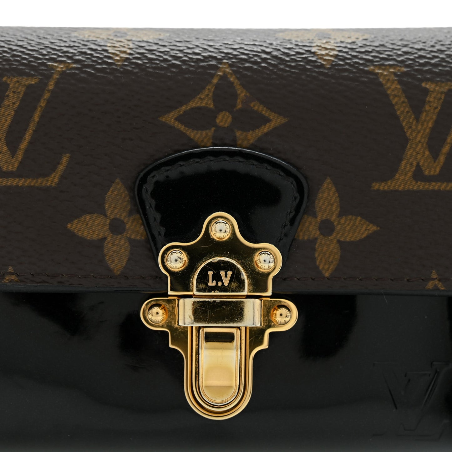 Patent Calfskin Monogram Cherrywood Compact Wallet Black