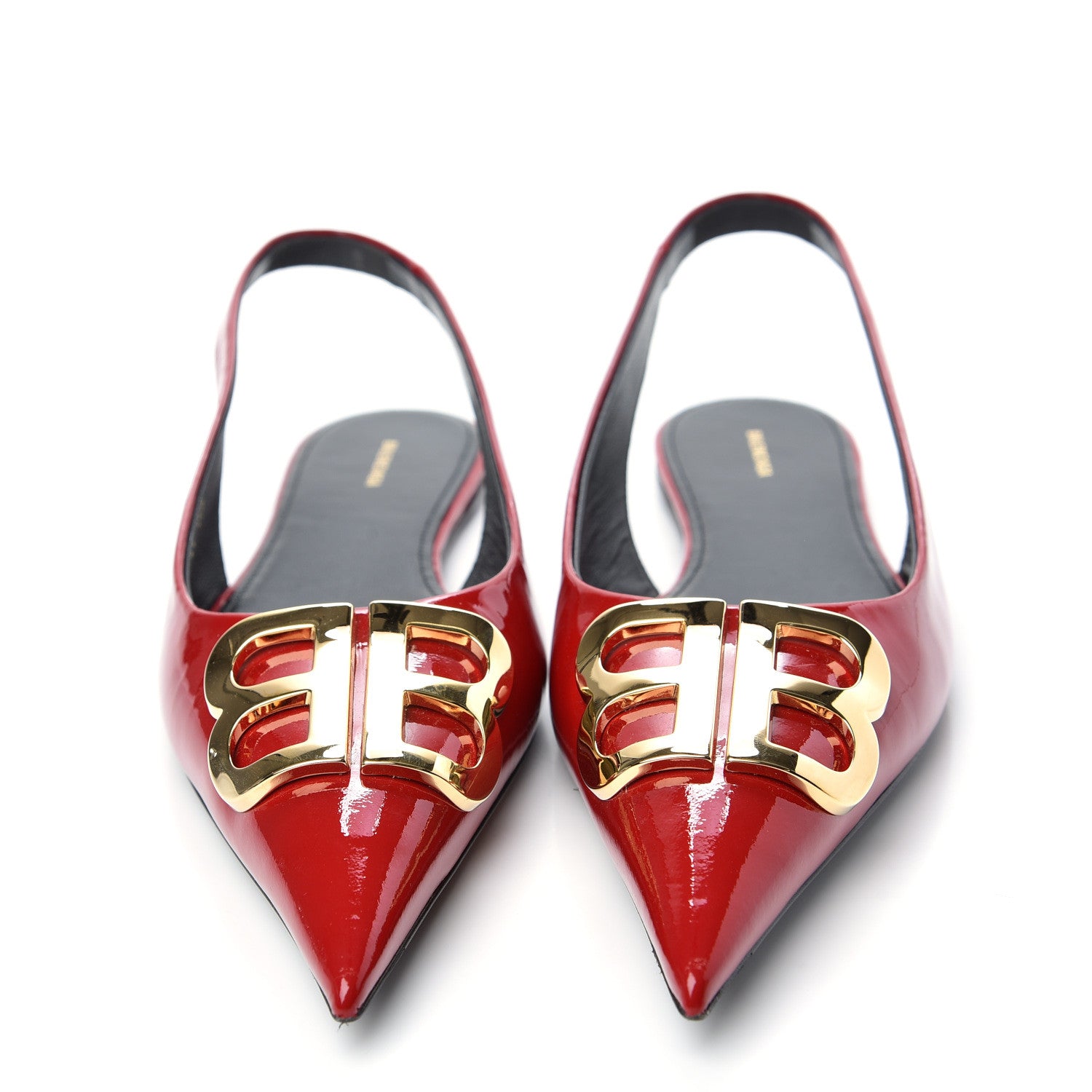 Balenciaga Patent BB Knife Pointy Toe Slingback Flats 39 Rouge Cardinal 2 of 11