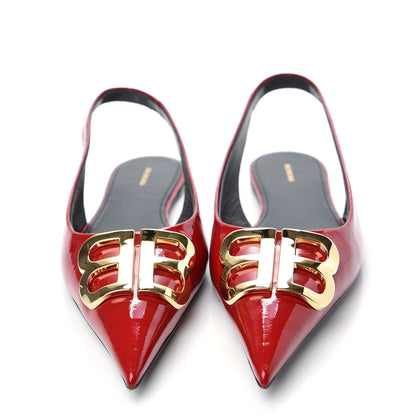 Balenciaga Patent BB Knife Pointy Toe Slingback Flats 39 Rouge Cardinal 2 of 11