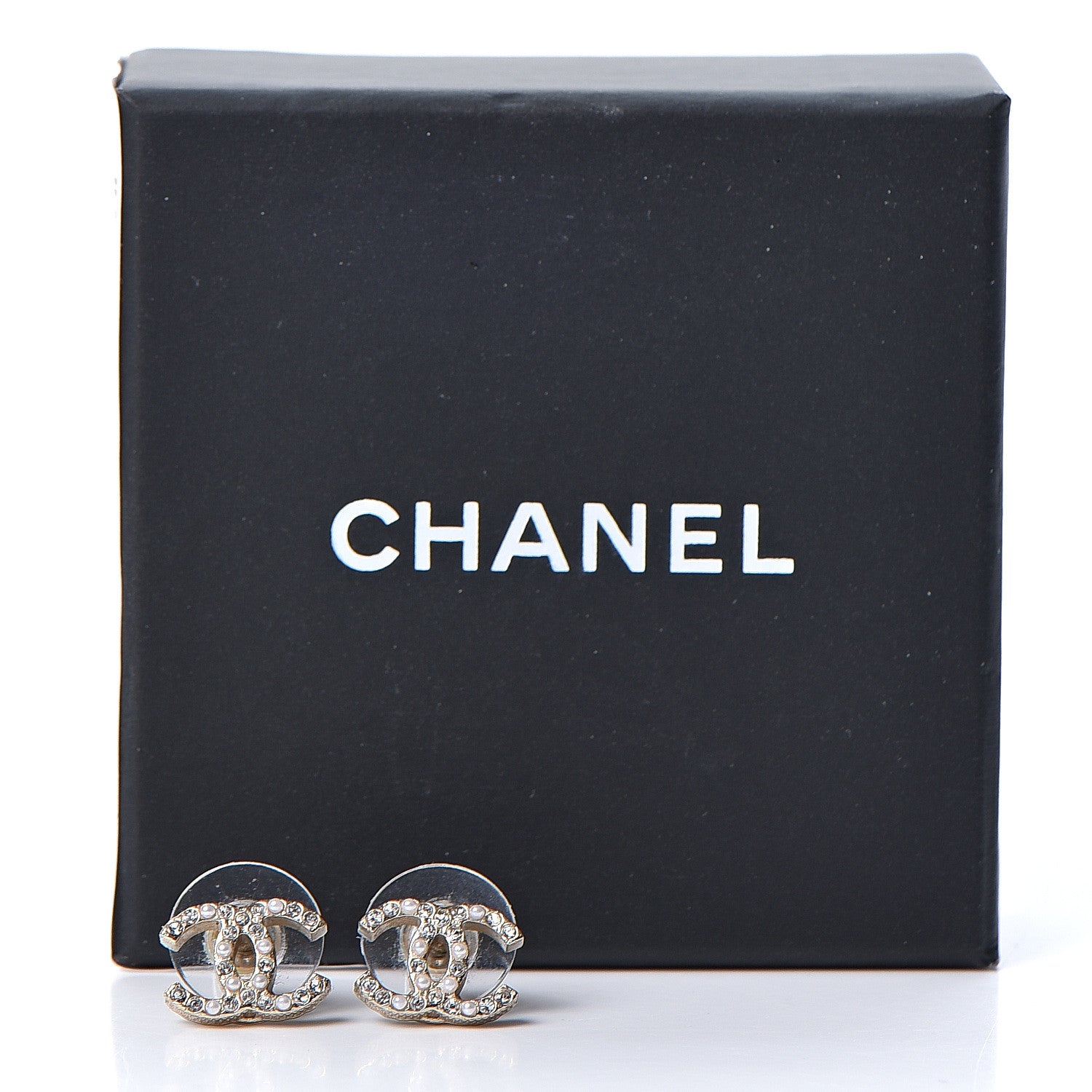 Chanel Pearl Crystal CC Charms Stud Earrings Light Gold 5 of 5