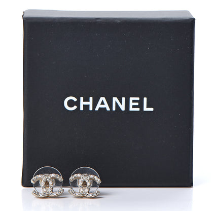 Chanel Pearl Crystal CC Charms Stud Earrings Light Gold 5 of 5