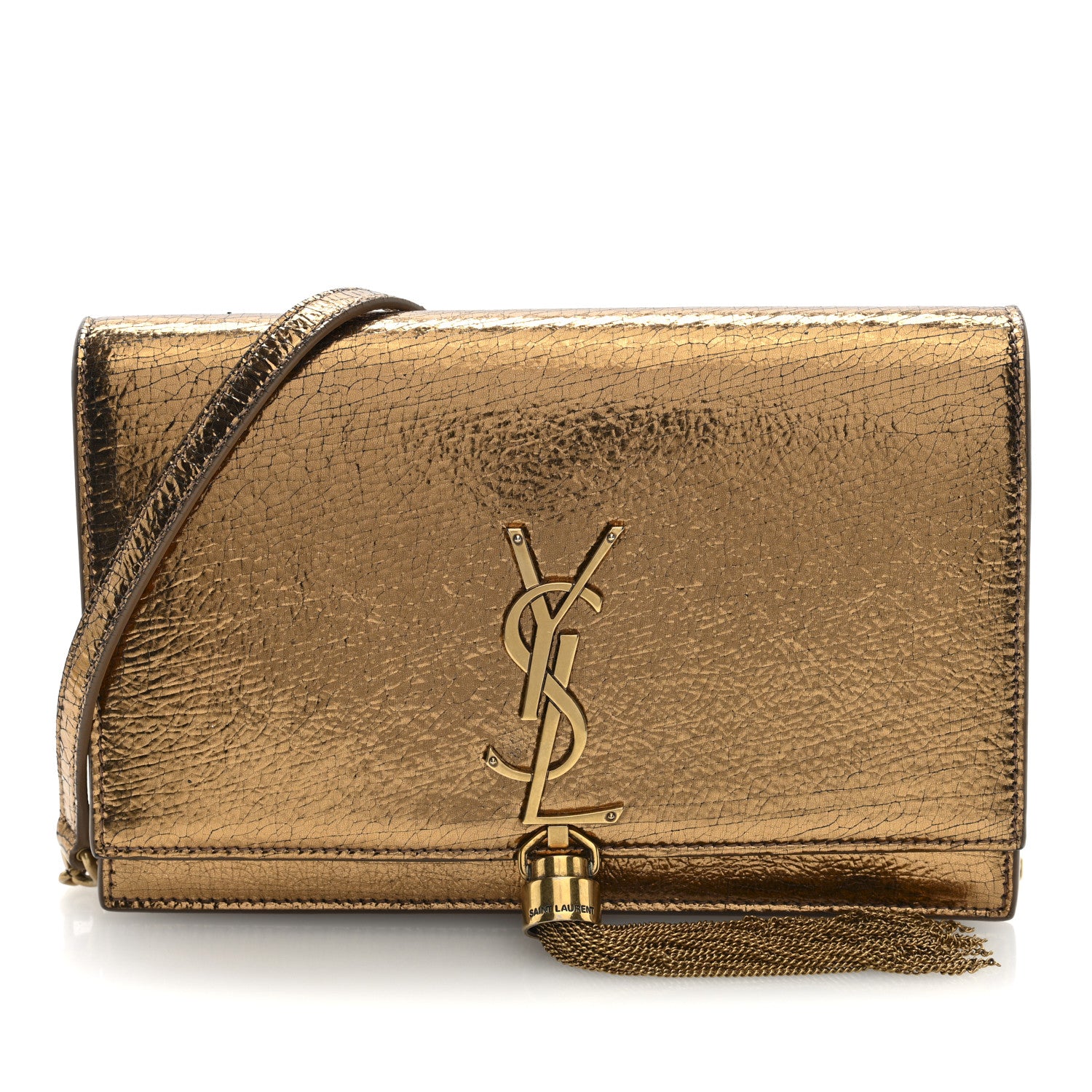 Saint Laurent Metallic Calfskin Classic Monogram Kate Tassel Chain Wallet Gold 1 of 10